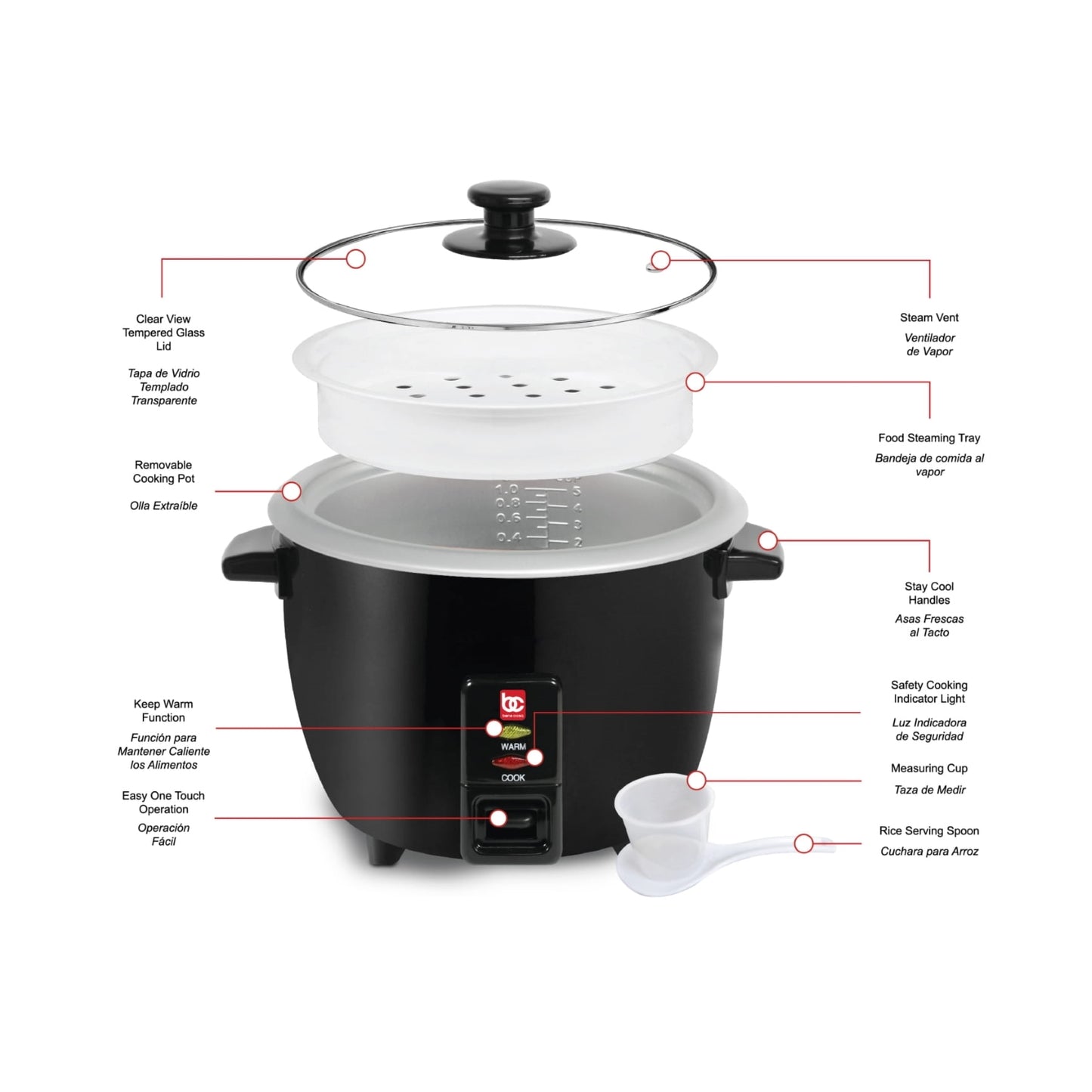 Bene Casa Black 6-Cup Rice Cooker