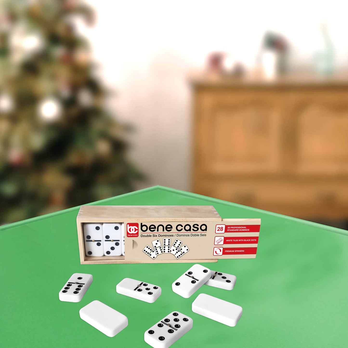 Bene Casa Double 6 White Domino Set in Wooden Storage Box