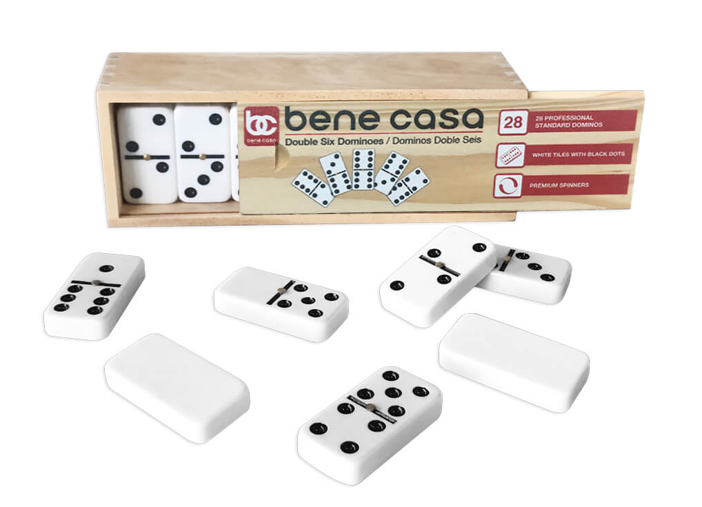 Bene Casa Double 6 White Domino Set in Wooden Storage Box