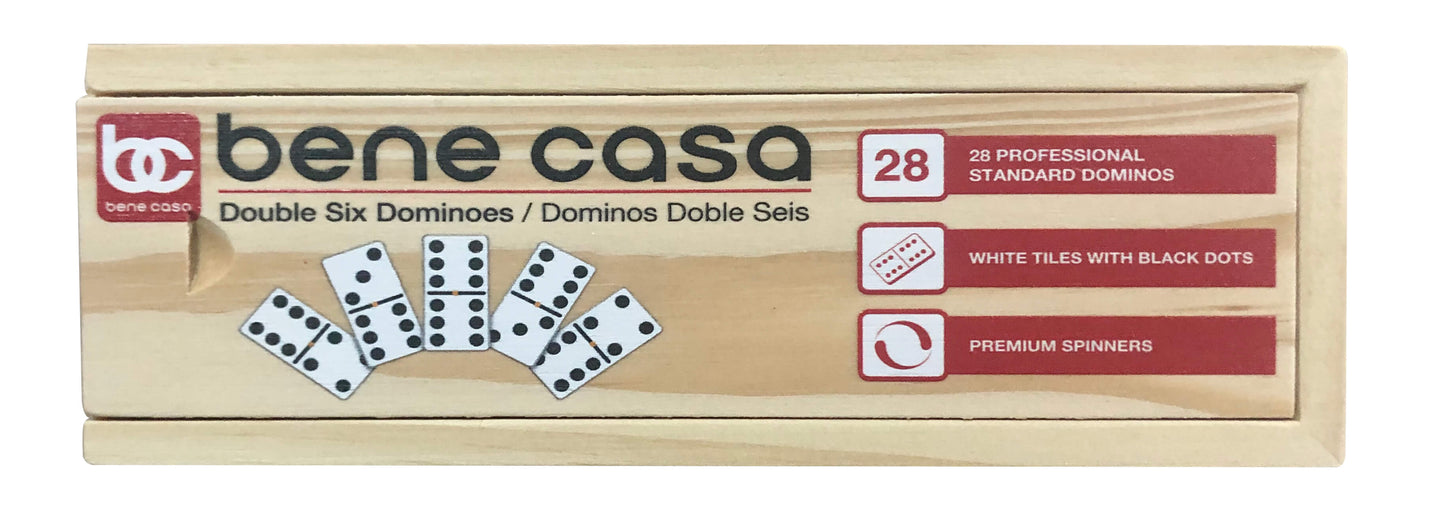 Bene Casa Double 6 White Domino Set in Wooden Storage Box