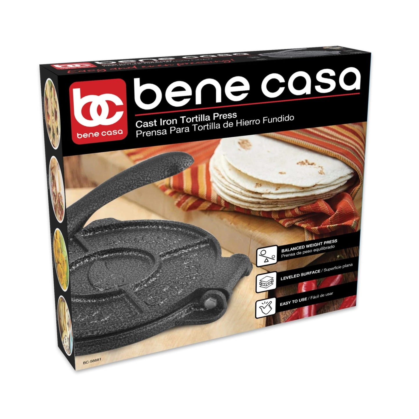 Bene Casa cast Iron Tortilla press, 7.36-inch diameter, powder coated