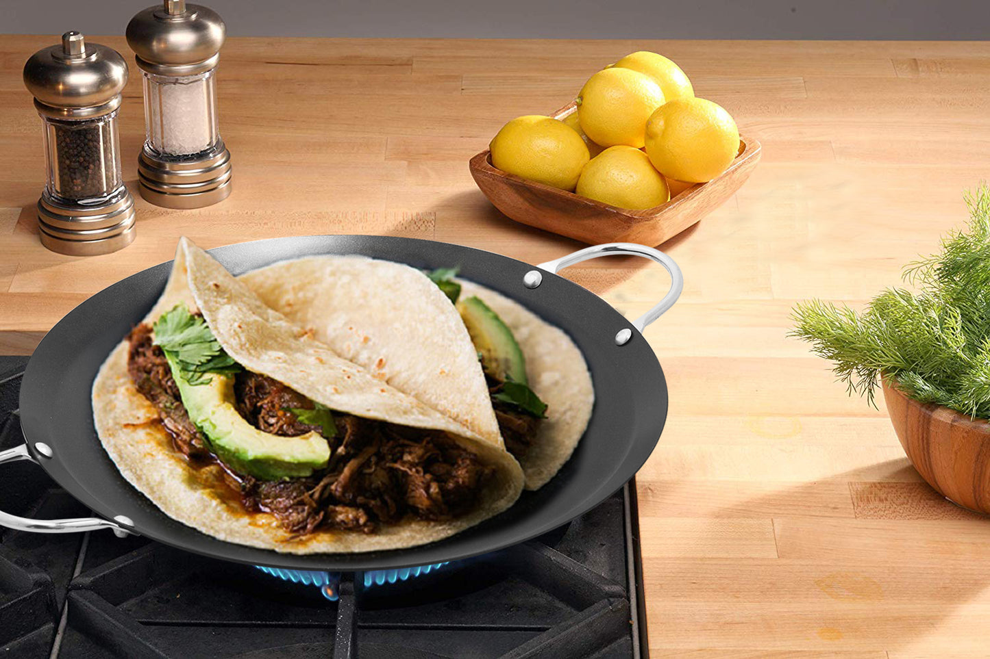 Bene Casa 9/14/17" Round Steel Comal Pans with Loop Handles