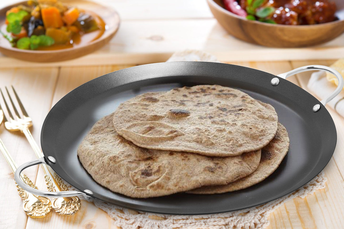 Bene Casa 9/14/17" Round Steel Comal Pans with Loop Handles