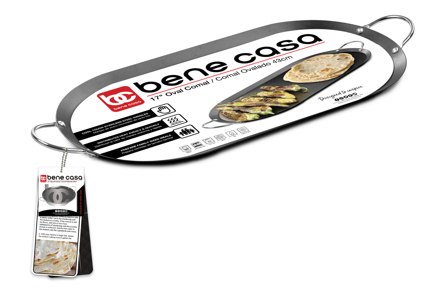 Bene Casa 9/14/17" Round Steel Comal Pans with Loop Handles