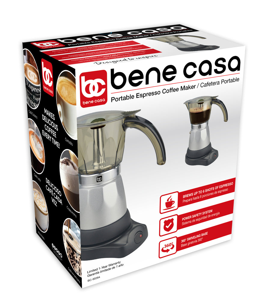 
                  
                    Bene Casa Silver Electric Espresso Maker/Cafetera, 3-6 cups/shots
                  
                