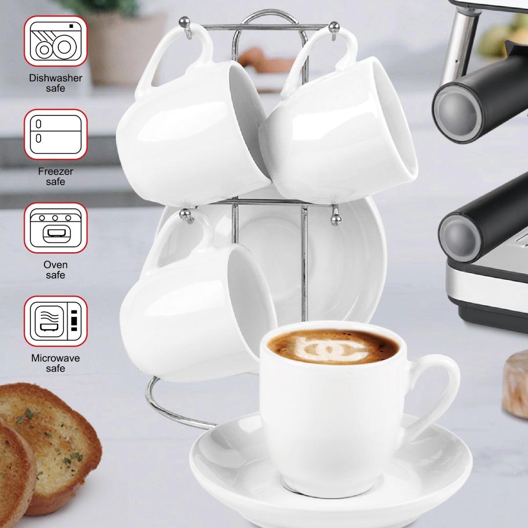 
                  
                    Bene Casa 9-Piece Espresso Demitasse Cup and Saucer Set with Stand (3 colors)
                  
                