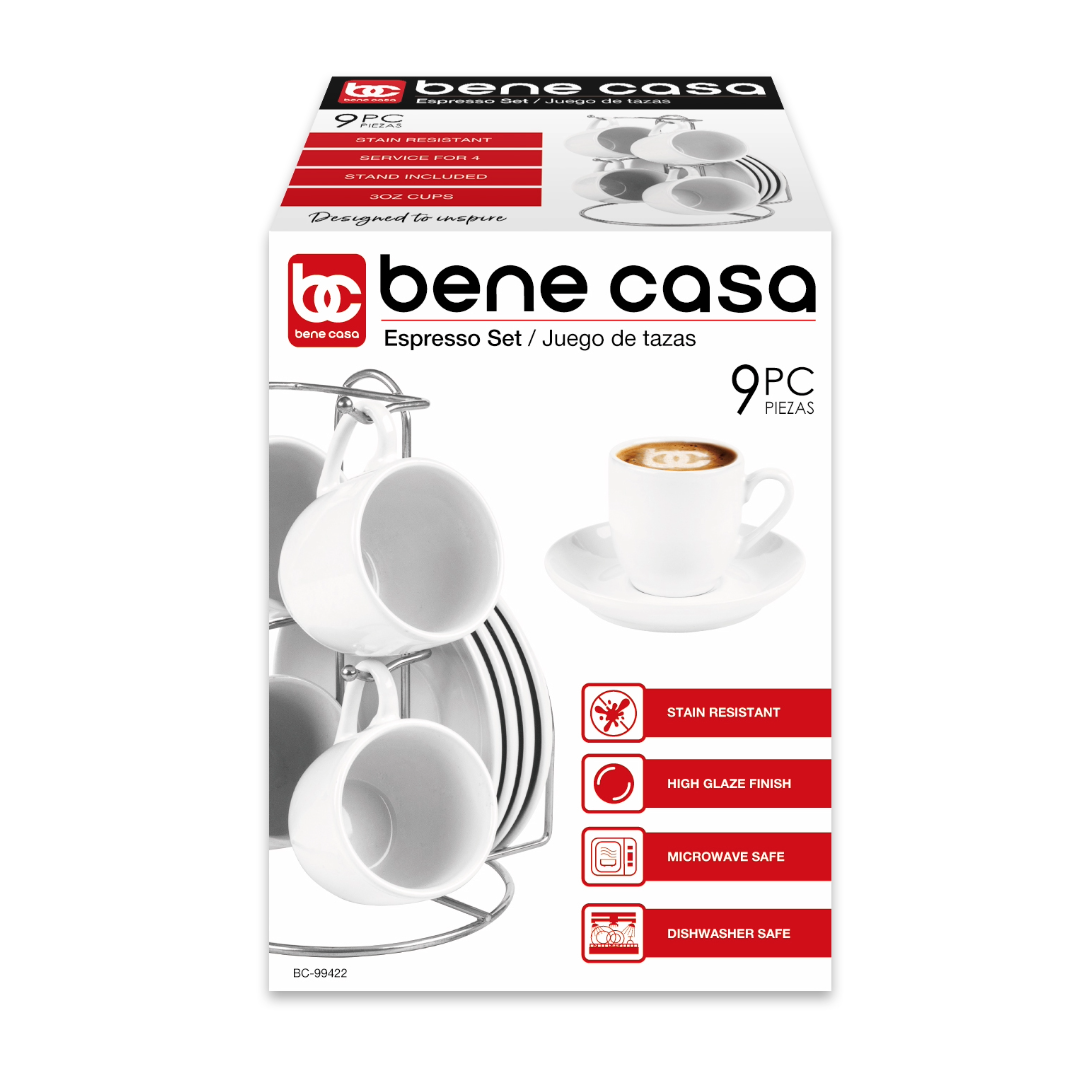 
                  
                    Bene Casa 9-Piece Espresso Demitasse Cup and Saucer Set with Stand (3 colors)
                  
                