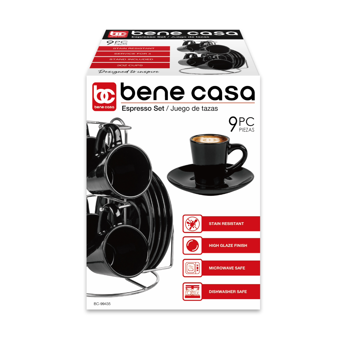 
                  
                    Bene Casa 9-Piece Espresso Demitasse Cup and Saucer Set with Stand (3 colors)
                  
                