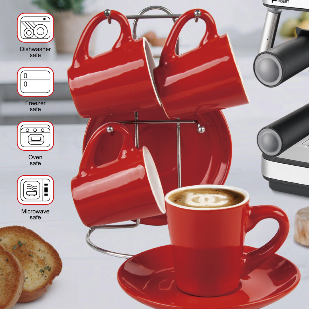 
                  
                    Bene Casa 9-Piece Espresso Demitasse Cup and Saucer Set with Stand (3 colors)
                  
                