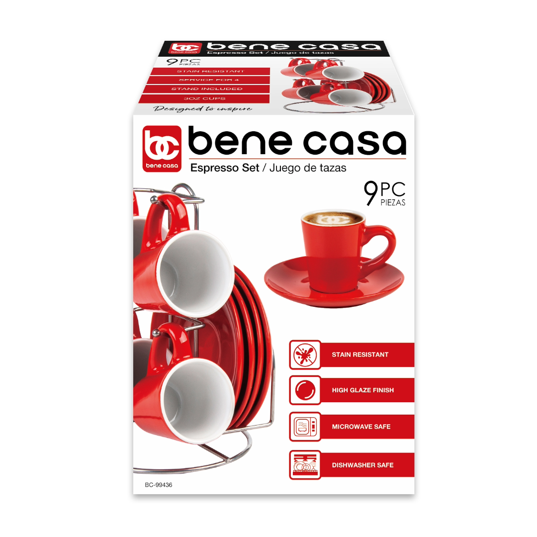 
                  
                    Bene Casa 9-Piece Espresso Demitasse Cup and Saucer Set with Stand (3 colors)
                  
                