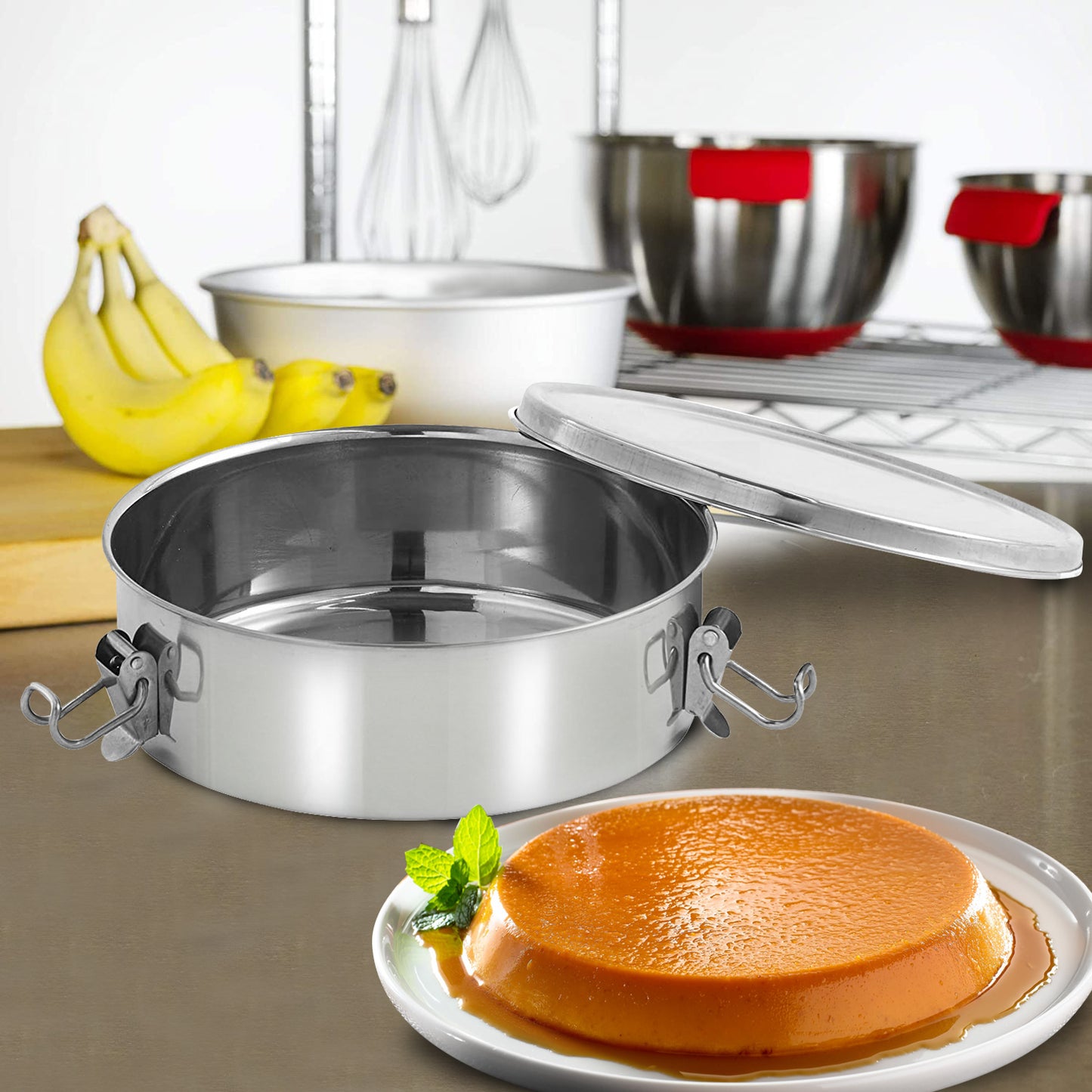 
                  
                    Bene Casa 1.5Qt Stainless Steel Flan Maker, Flan Mold, 7.5" Diameter
                  
                