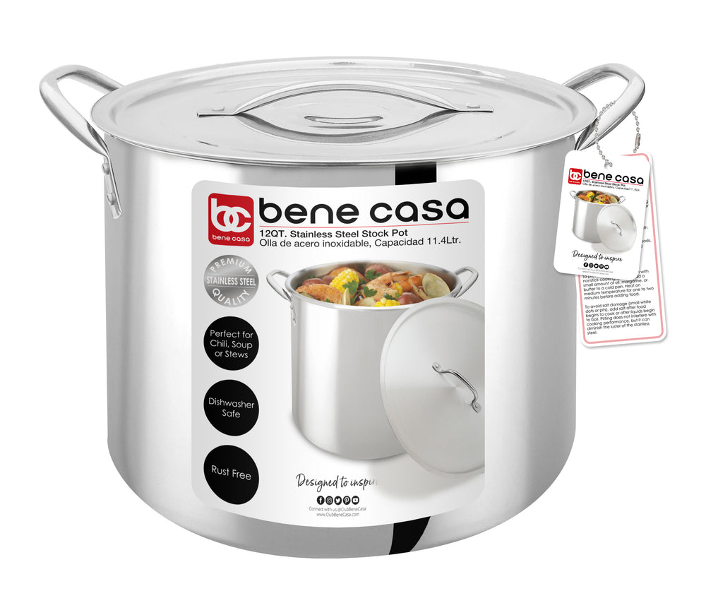 
                  
                    Bene Casa Stainless-Steel Stock Pot w/ lid, 8-quart capacity, reinforced bottom
                  
                