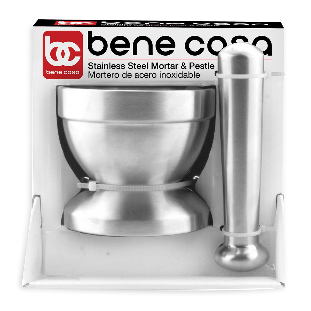 Bene Casa stainless-steel mortar and pestle set, stain resistant, easy to clean