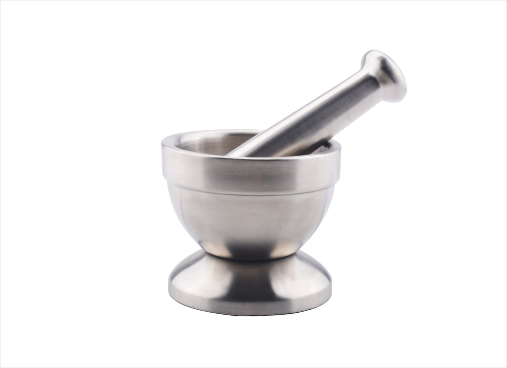 Bene Casa stainless-steel mortar and pestle set, stain resistant, easy to clean