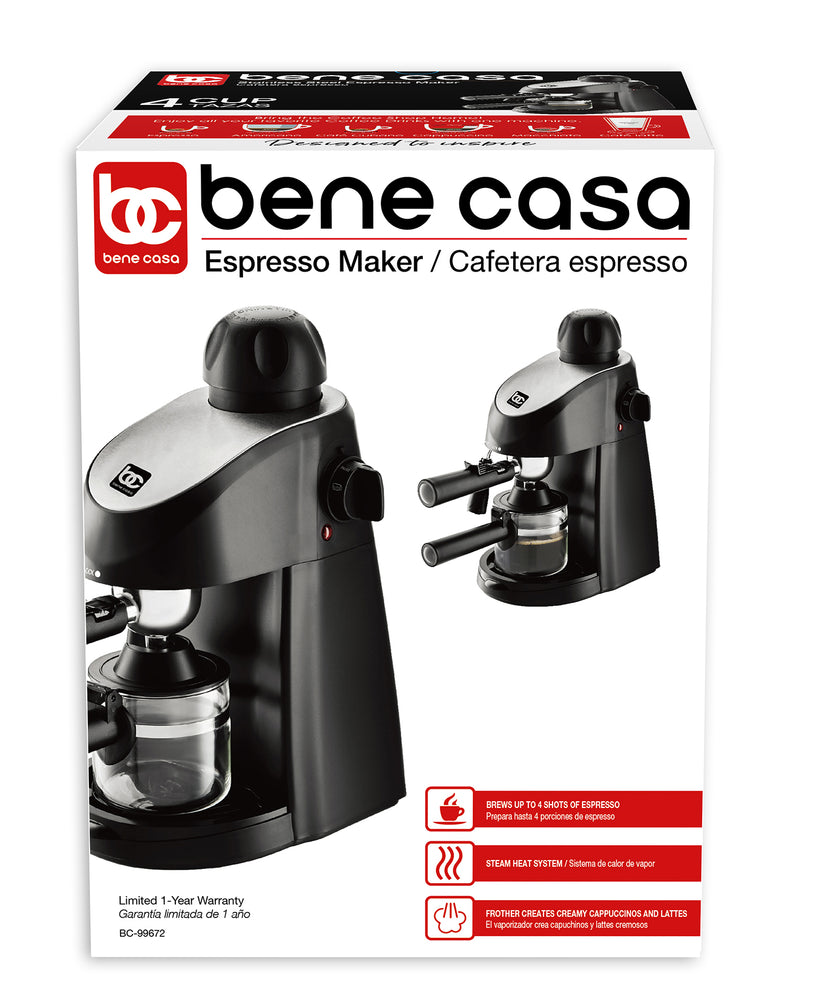 
                  
                    Bene Casa Black 4-cup espresso maker; milk frother, cappuccino, coffee, latte maker
                  
                