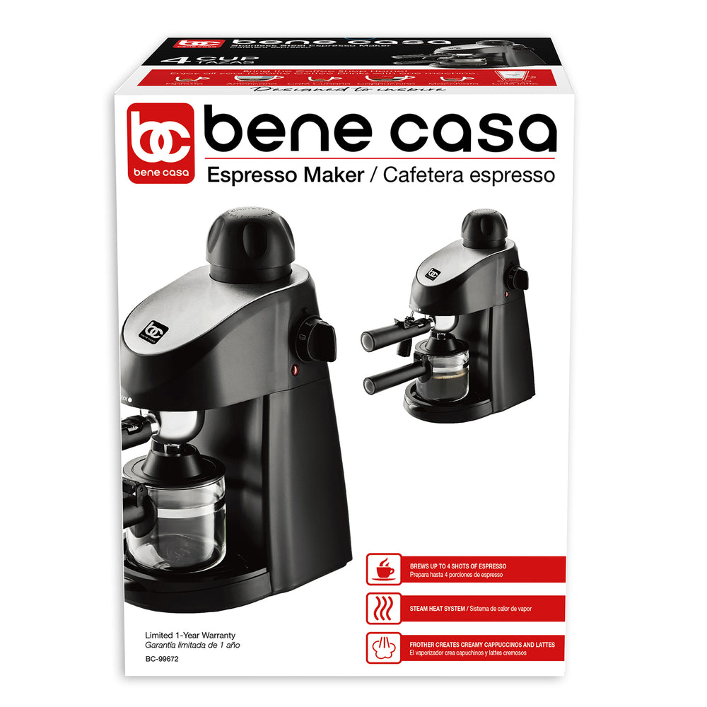 
                  
                    Bene Casa Black 4-cup espresso maker; milk frother, cappuccino, coffee, latte maker
                  
                